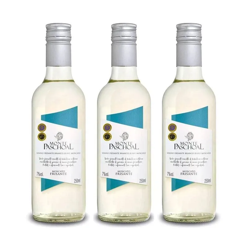 Kit 03 Un Mini Frisante Monte Paschoal Moscatel Branco 250ml