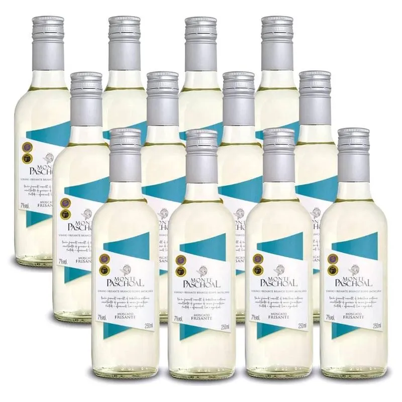 Kit 12 Un Mini Frisante Monte Paschoal Moscatel Branco 250ml