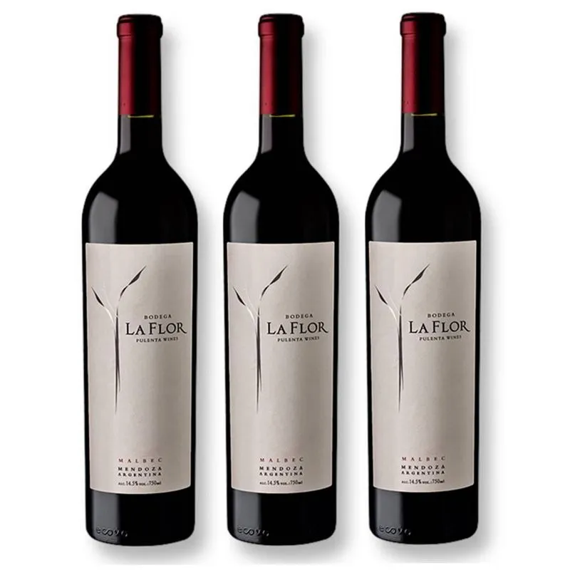 Kit 03 Unidades Vinho La Flor De Pulenta Malbec 750ml