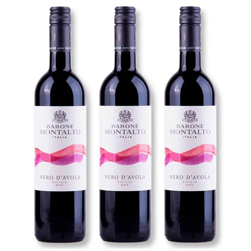 Kit 03 Un. Vinho Barone Montalto Acquerello Nero D'avola