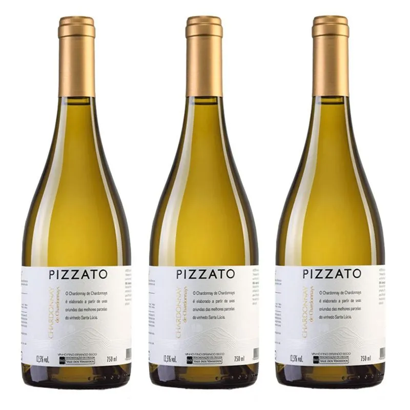 Kit 03 Unidades Vinho Branco Seco Pizzato Chardonnay 750ml