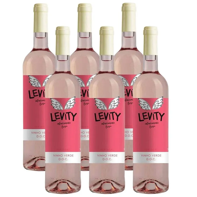 Kit 06 Unidades Vinho Verde Rosé Português Levity 750ml