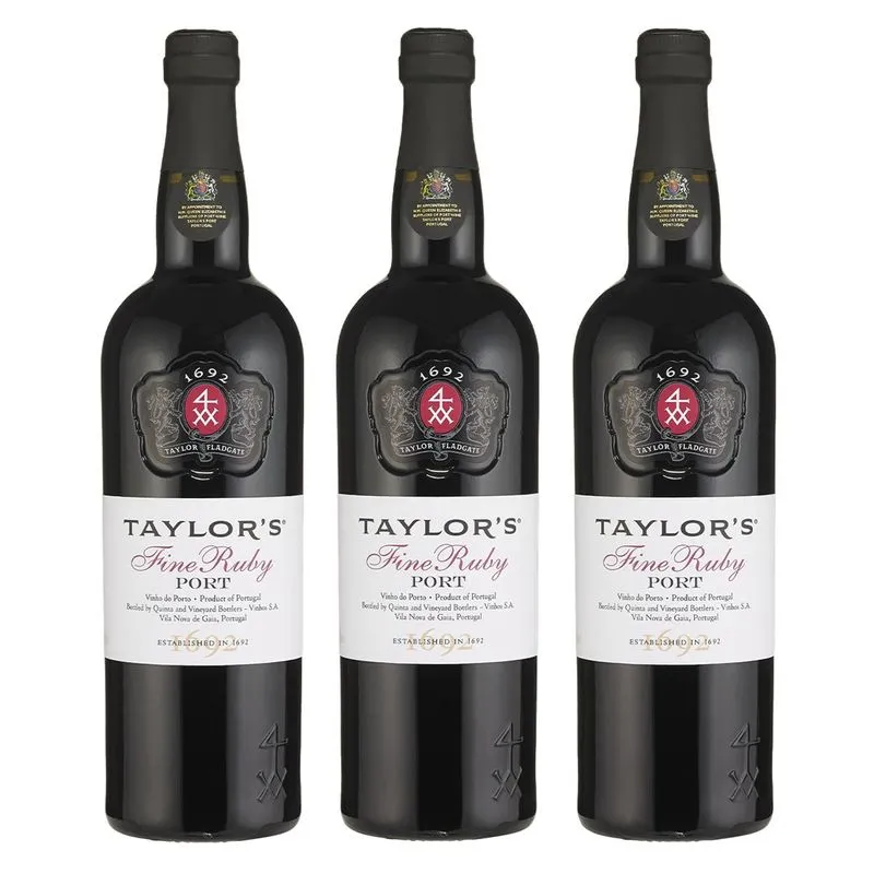 Kit 03 Unidades Vinho Do Porto Taylors Fine Ruby 750ml