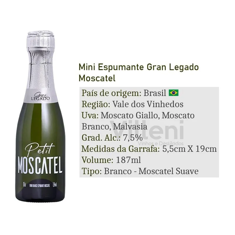 Kit 10 Unidades Mini Espumante Gran Legado Moscatel 187ml