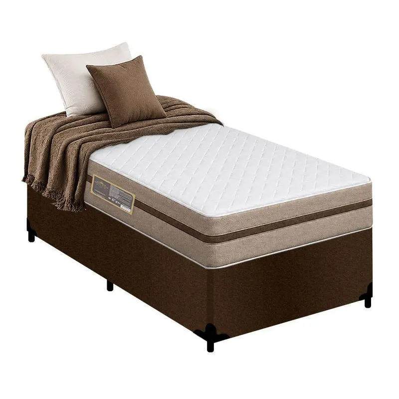 Cama Box Solteiro Suede + Colchão Molas Ensacadas Royal Sleep Bioclassic 88cm - Suporta Até 120 Kg Por Pessoa Cor:marrom