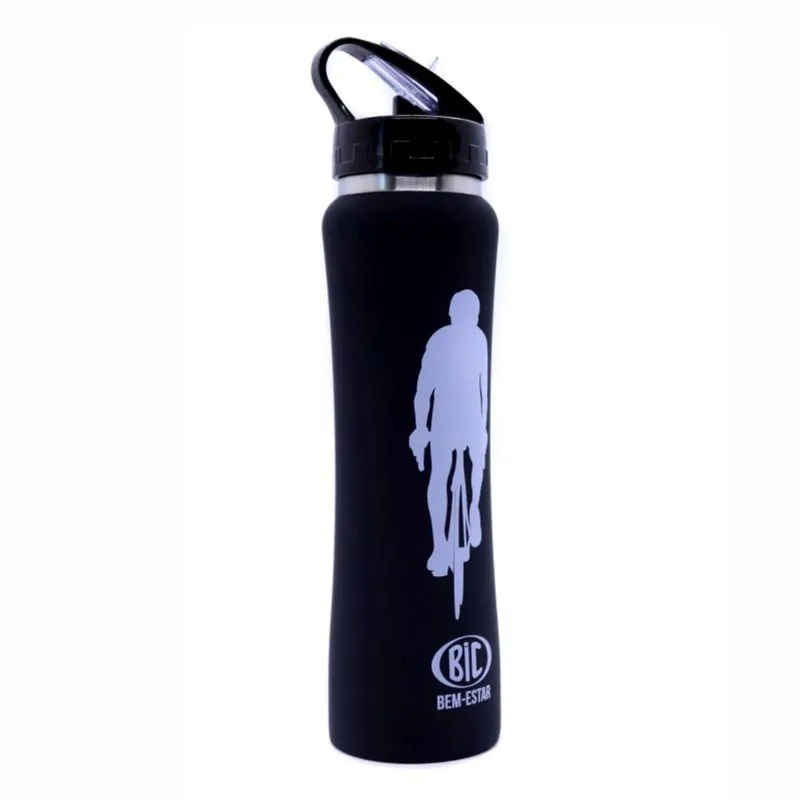 Squeeze Inox Térmico Esportes Preta Com Canudo 500ml Bic