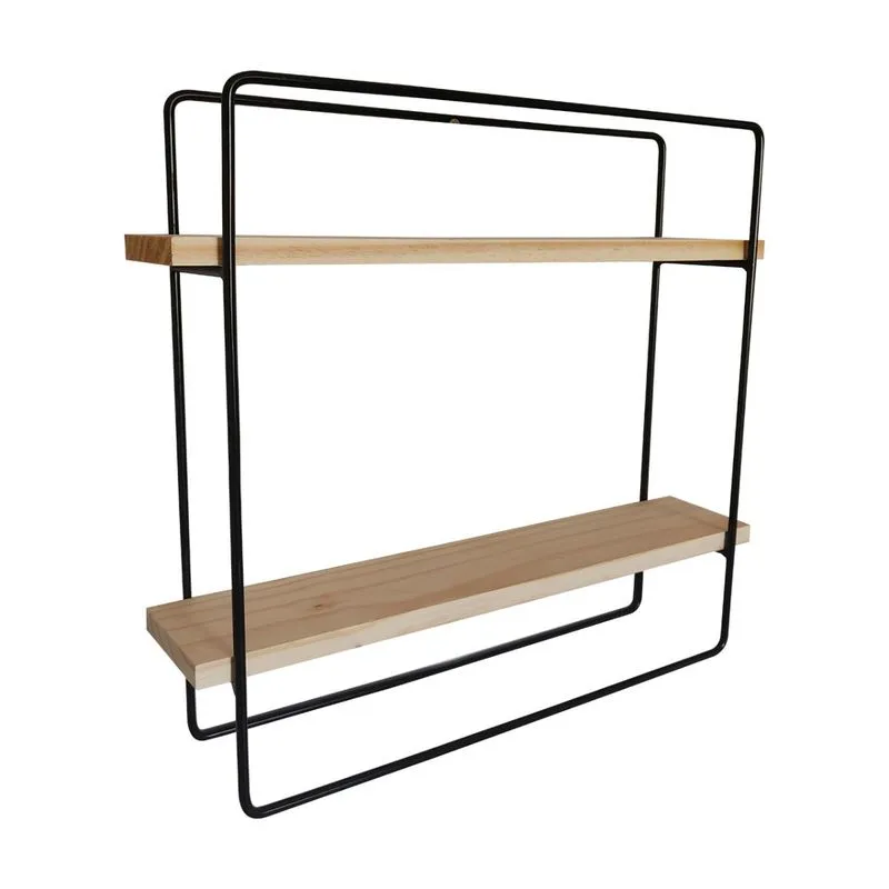 Nicho Prateleira Quadrada Metal Preto E Madeira 40cmx40cm