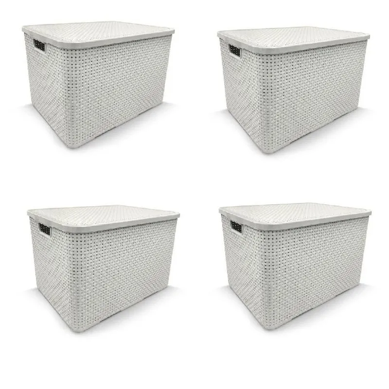 Kit 4 Caixas Organizadoras Rattan 20 Litros Com Tampa Branca