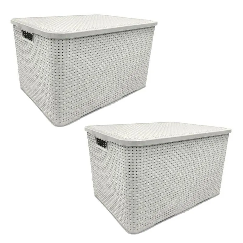 Kit 2 Caixas Organizadoras Rattan Com Tampa 40 Litros Branca