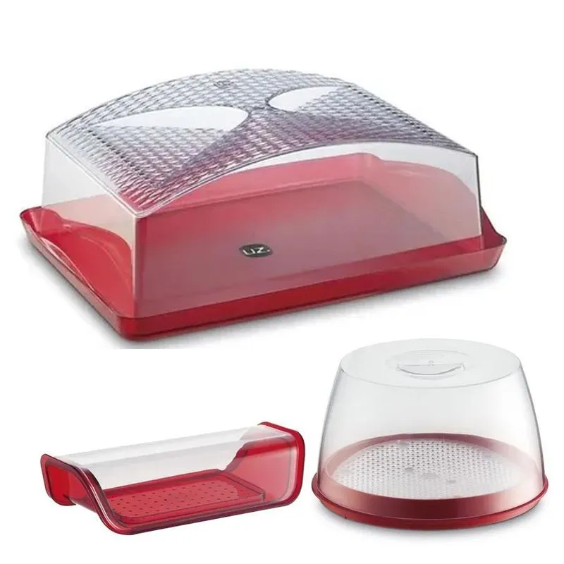 Kit Boleira Retangular+ Manteigueira + Queijeira Uz Vermelho