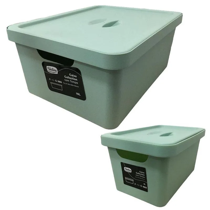 Kit Caixa Organizadora Collection Com Tampa 3/10 Litros Verde