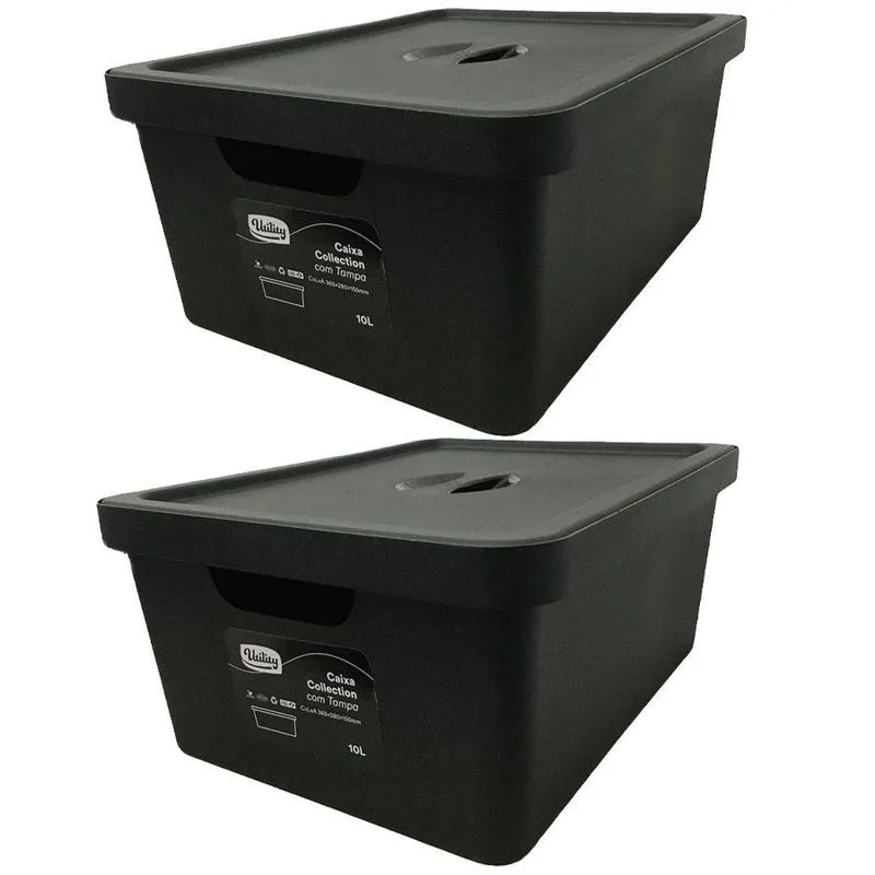 Kit 2 Caixas Organizadoras Collection Com Tampa 10l Preta