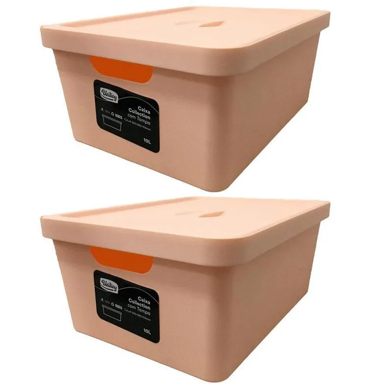 Kit 2 Caixas Organizadoras Collection Com Tampa 10l Rosa