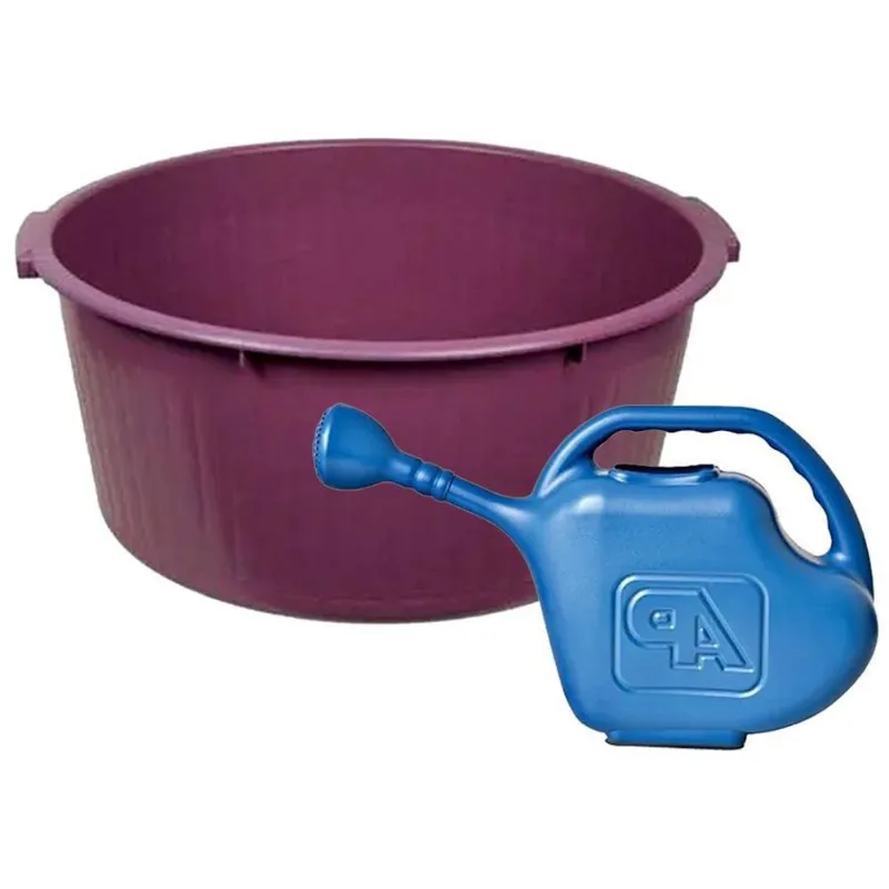 Kit Bacia Com Alça 80lts Roxo + Regador 10lts Azul Arqplast