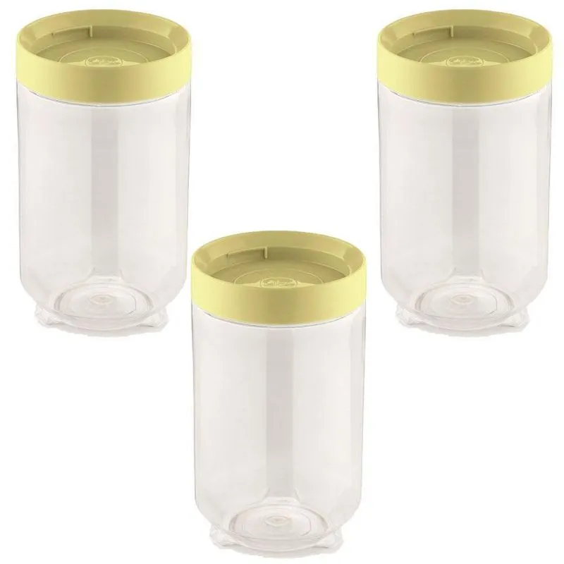 3 Pote Porta Mantimento C/Tampa De Rosquear 900Ml Amarelo Uz