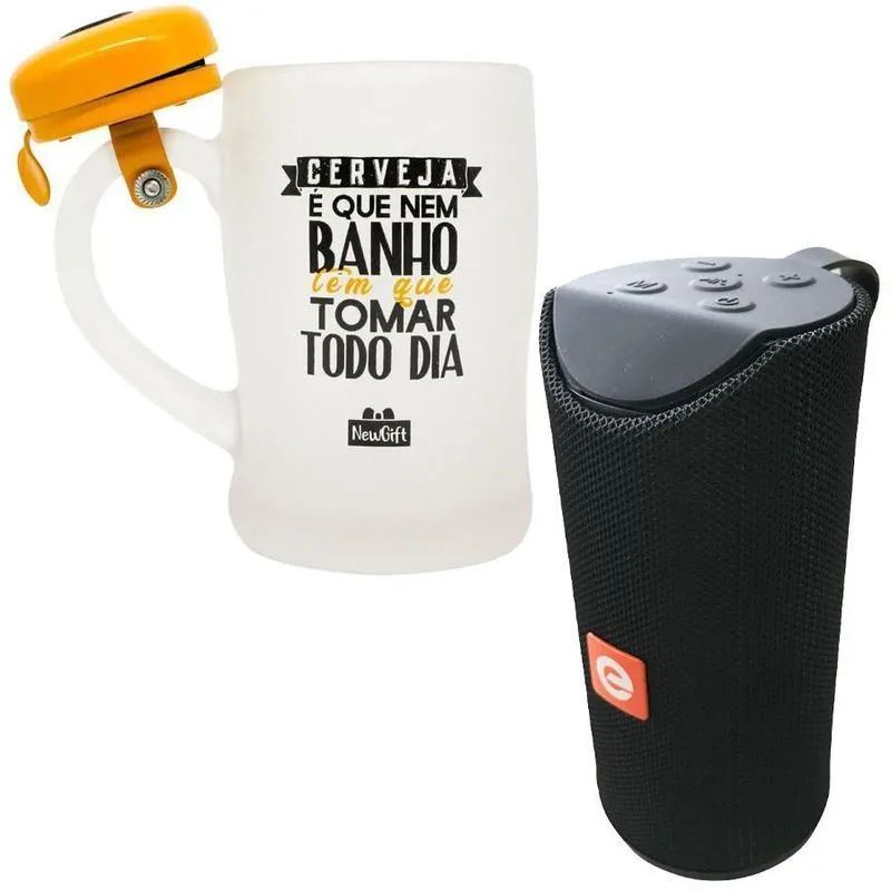 Caixa Bluetooth Cs-m31bt Preta + Caneca Vidro Tomar Todo Dia