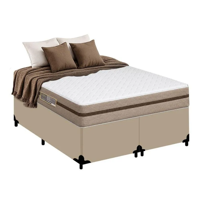 Cama Box Casal Sintético Bipartido Colchão Molas Ensacadas Royal Sleep Bioclassic 138cm Suporta Até 120 Kg Por Pessoa