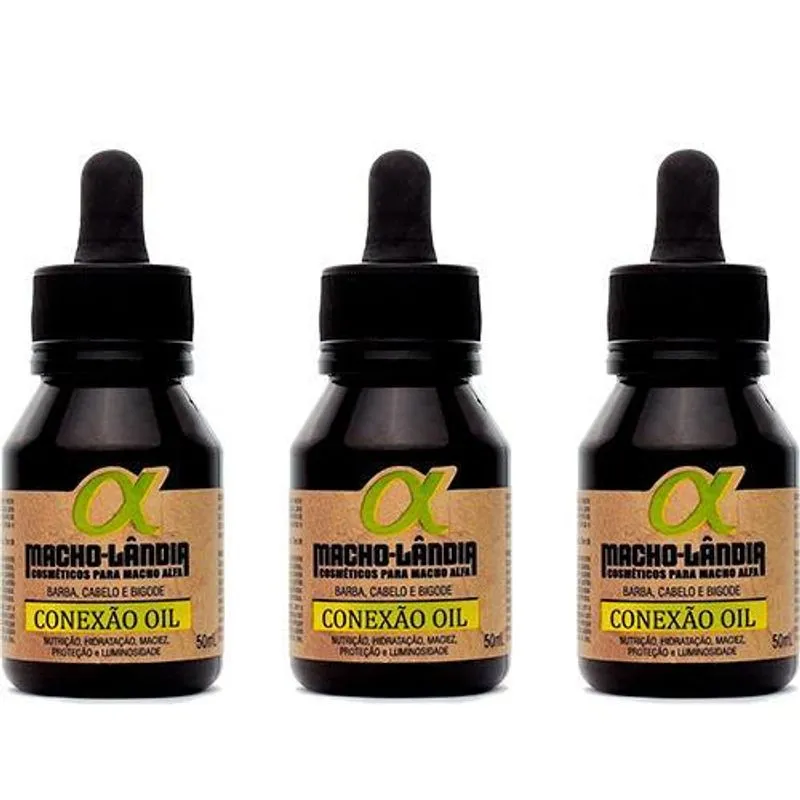 Kit 3x Óleo Para Barba Bigode Conexão Oil 50ml Macho-lândia