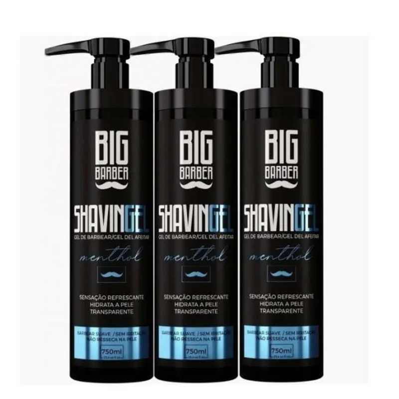 Kit 3 Shaving Gel De Barbear Big Barber Menthol 750ml