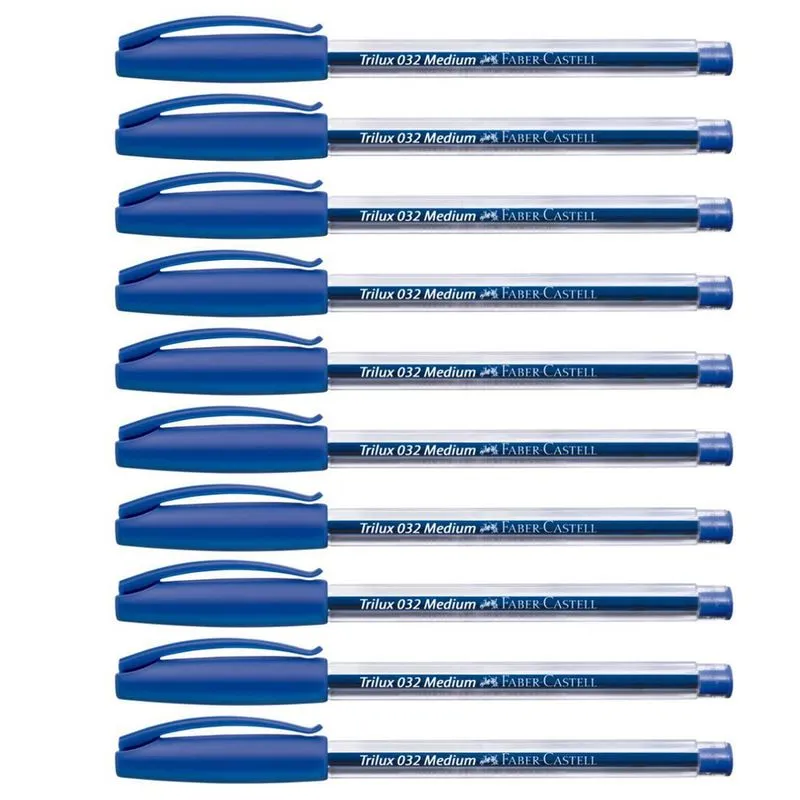 Kit 10 Caneta Esferográfica Azul Faber Castell Trilux