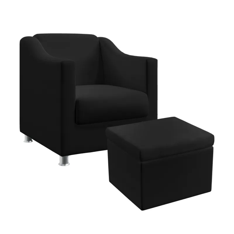 Poltrona Alya Com Puff Quasar Couro Preto Aradecor