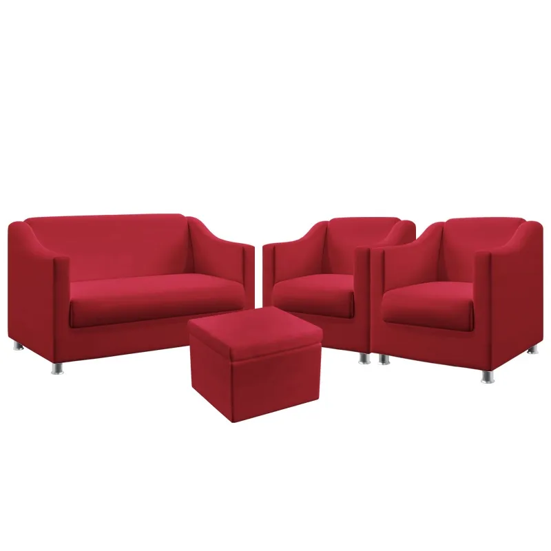 Kit Poltrona Namoradeira mais 2 Poltronas Alya Com Puff Quasar Sued Vermelho Aradecor