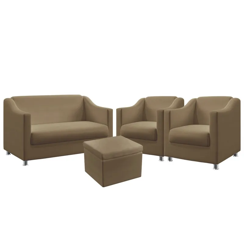 Kit Poltrona Namoradeira mais 2 Poltronas Alya Com Puff Quasar Sued Capuccino Aradecor