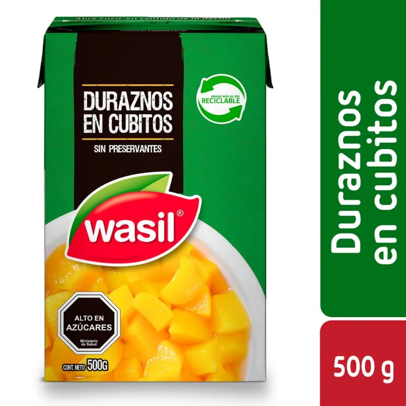 Duraznos Cubitos Wasil 265 g drenado, 500 g neto
