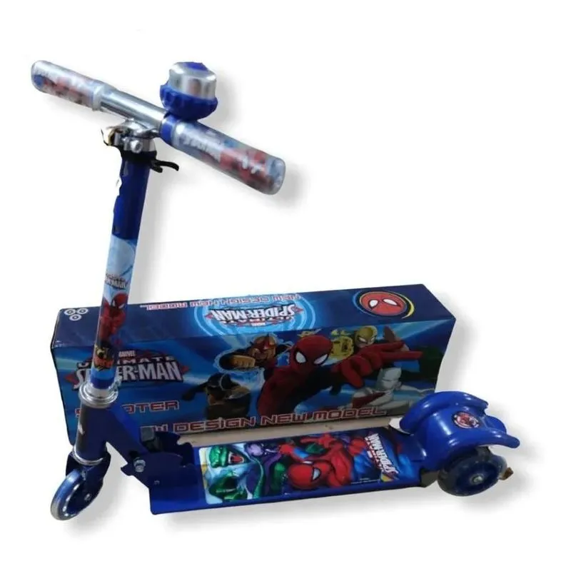 Patinete Infantil Metal Homem Aranha 3 Rodas Led - Buzina