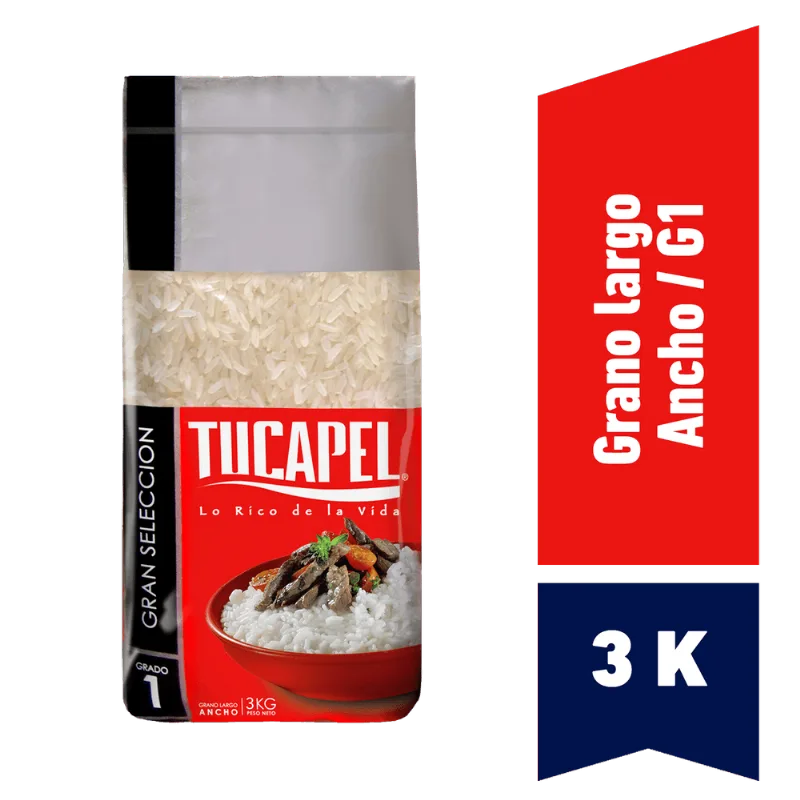 Arroz Grado 1 Tucapel Grano Largo y Ancho 3 kg