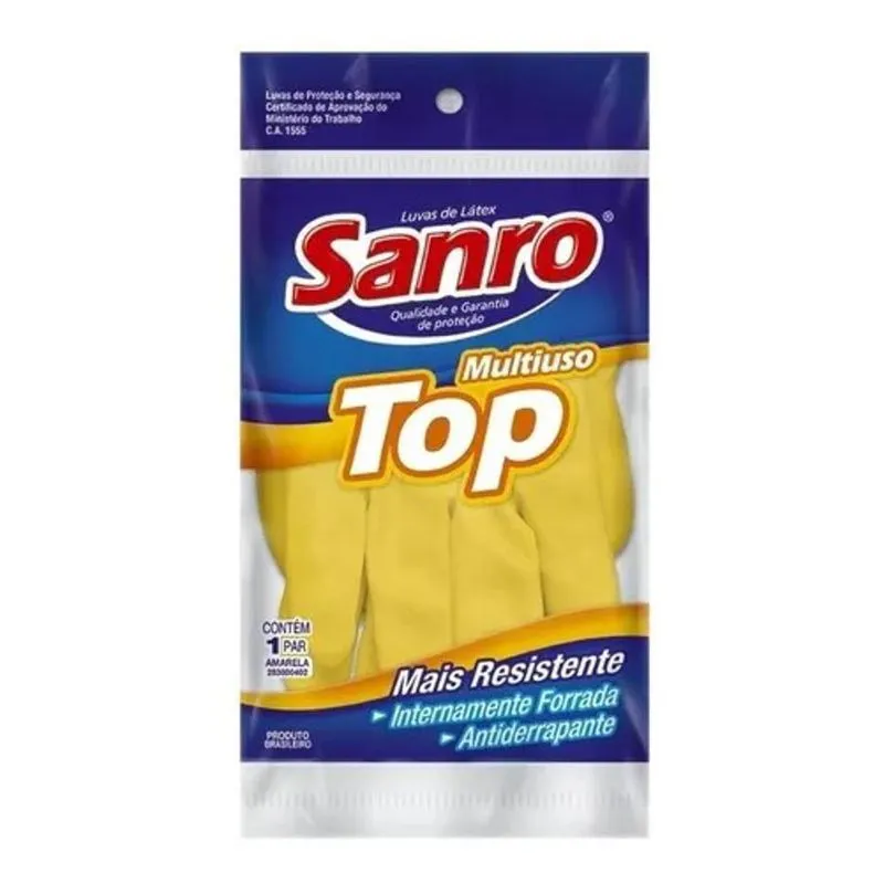 Luva De Borracha Latex Sanro Top Amarela 6(p)