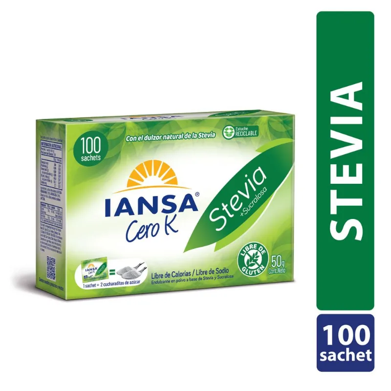 Endulzante Iansa Cero K Stevia Sucralosa Sachet 100 un.