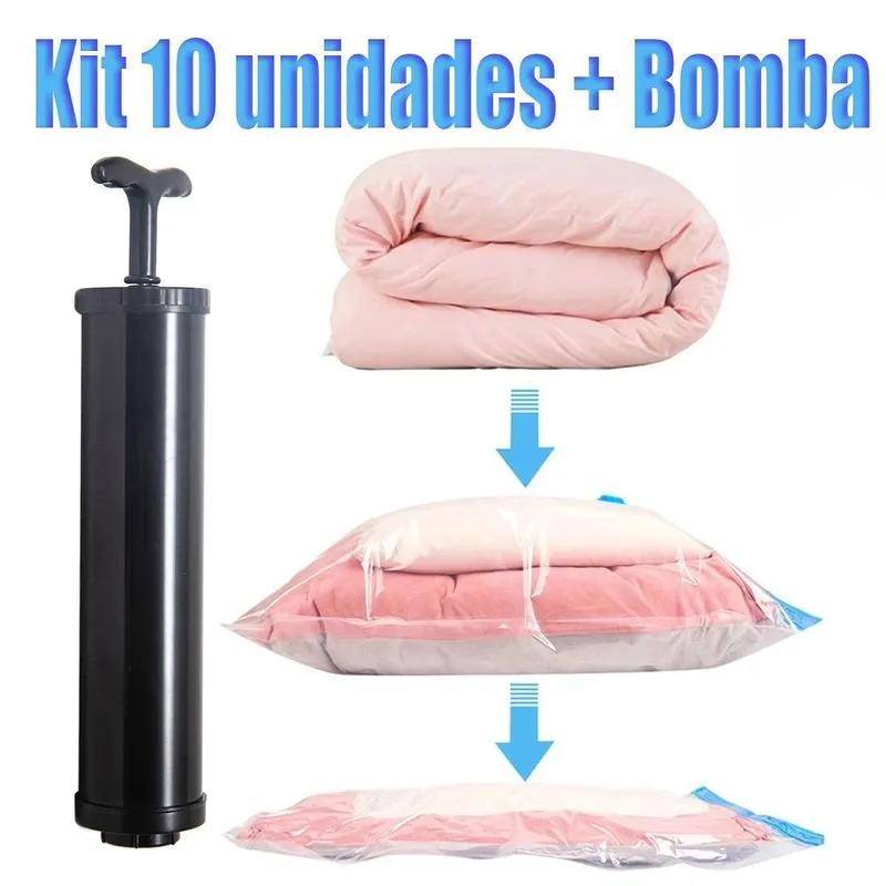 10 Sacos Organizadores A Vacuo Com Bomba 60x80cm Viagem Mala