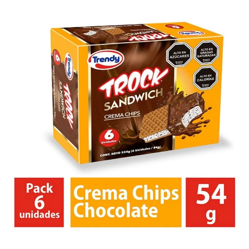 Helado Trendy Multipack Trock Sándwich Crema Chips 6 un.