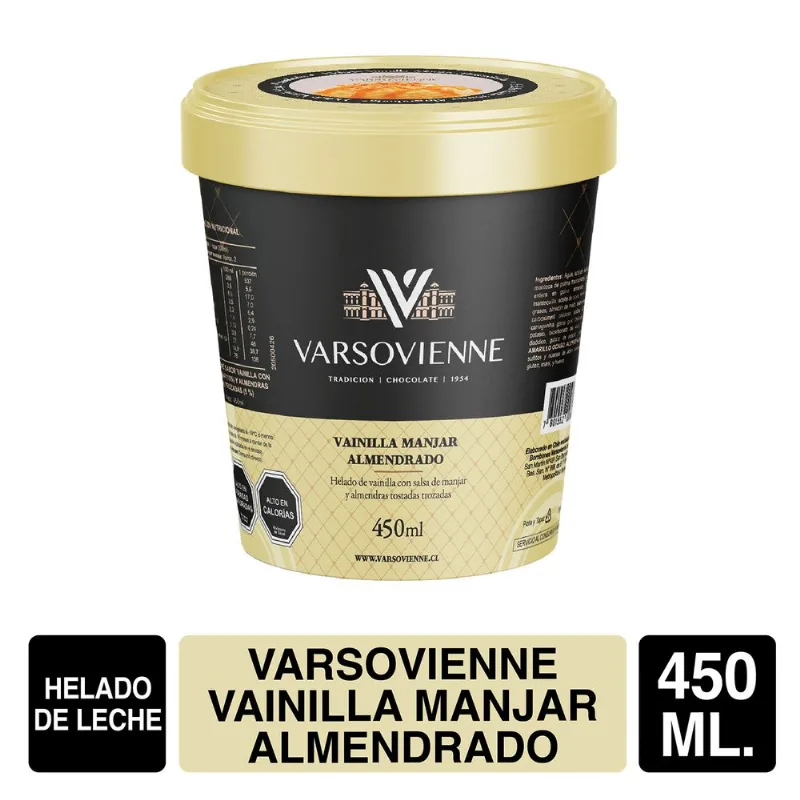 Helado Varsovienne Vainilla Dulce de Leche Almendra 450 ml