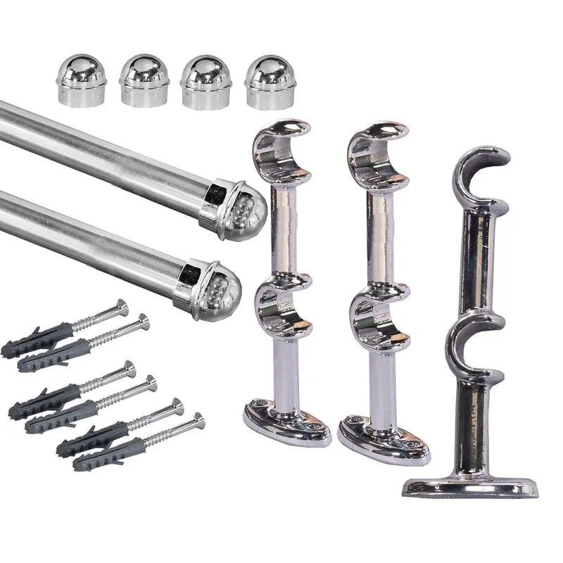Kit Varão Duplo 1 Metros 19mm E 19mm Suporte Metal Cromado