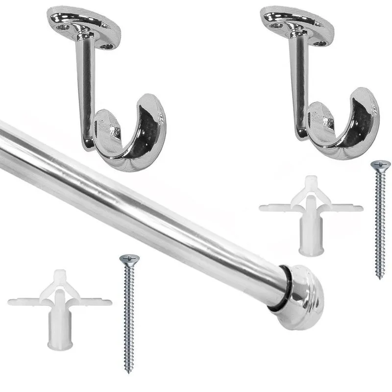 Varão Cortina Teto Simples 1,00 Metros Cromado 28 Mm Suporte
