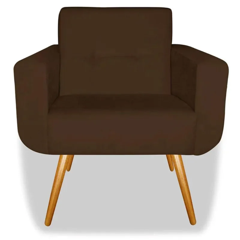 Poltrona Decorativa Anitta Pés Madeira Suede Marrom