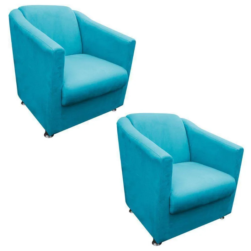 Kit 02 Poltronas Decorativa Bia Suede Turquesa