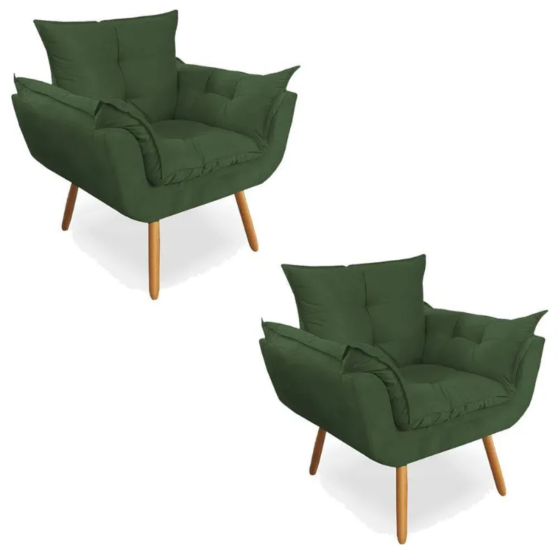 Kit 02 Poltronas Decorativa Opala Deluxe Suede Verde