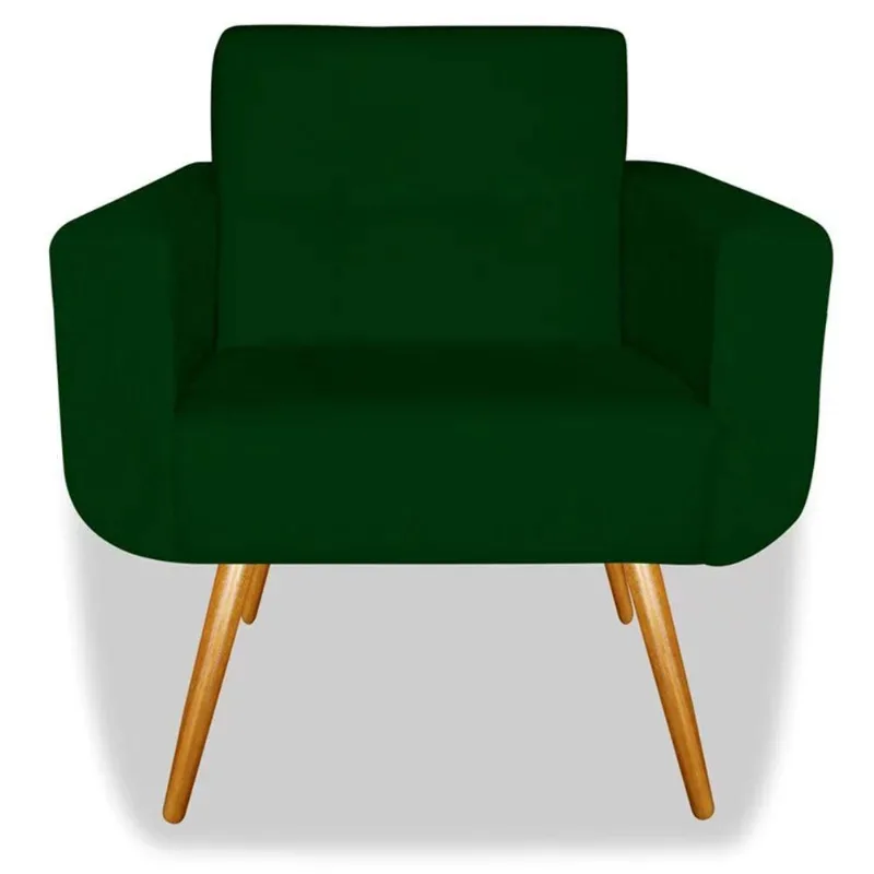 Poltrona Decorativa Anitta Pés Madeira Suede Verde