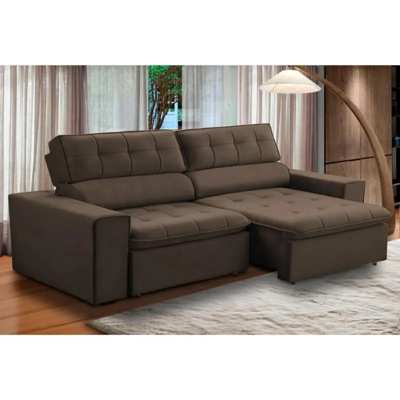 Sofa 2 Lugares Retratil Reclinavel Libano 2,10 M Veludo Marrom