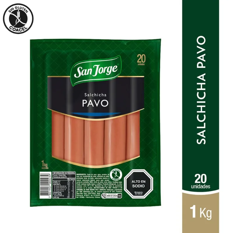 Salchicha de Pavo San Jorge 1 kg 20 un.
