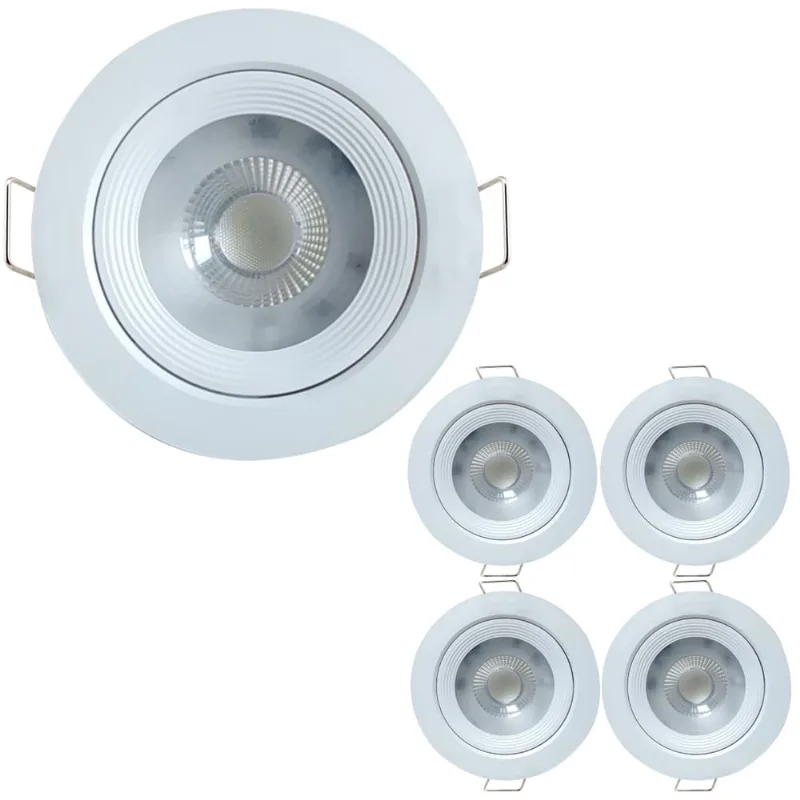 Kit 5 Spot Led Dicroica Embutir Redondo 5W 3000k MR16 Amarelo Luminária Direcional Teto Gesso Casa Loja Sanca
