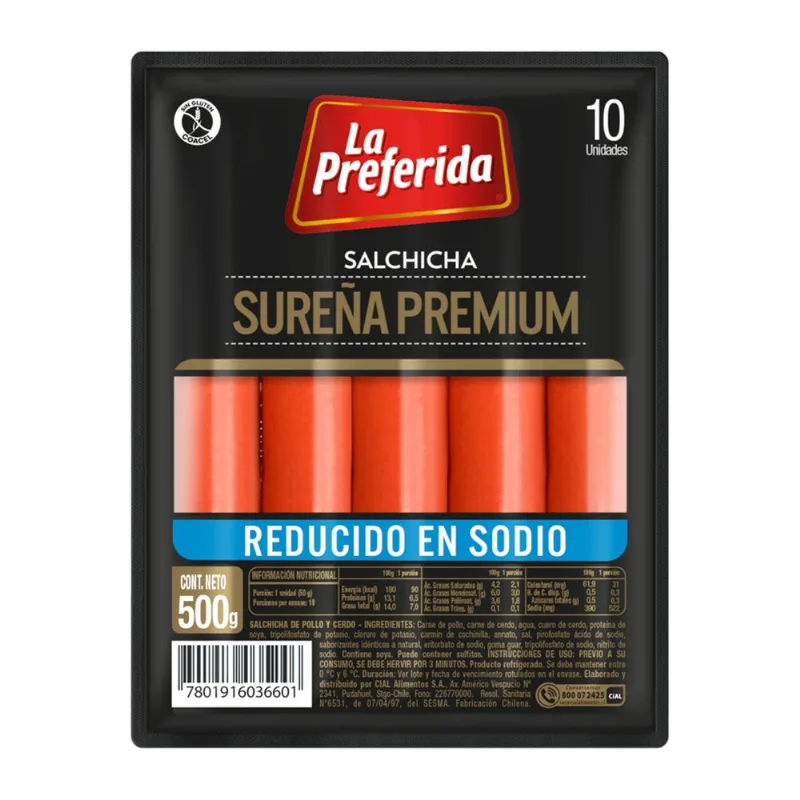 Salchicha Sureña La Preferida Reducción de Sodio 500 g