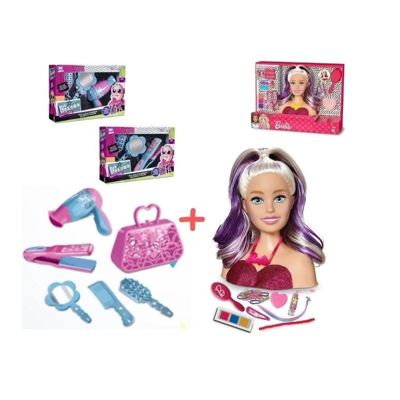Kit Barbie Styling Faces Kit Beleza Turbo Dryer E Chapinha