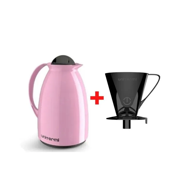 Garrafa termica florenca 0,65L rosa E suporte filtro preto