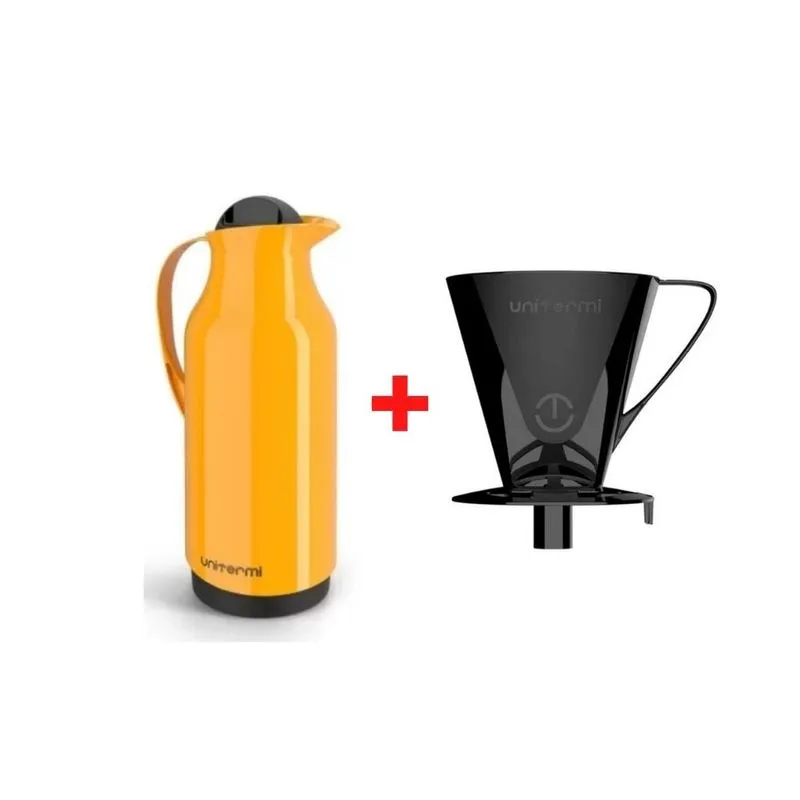 Garrafa termica siena 0,75L amarela com suporte filtro preto