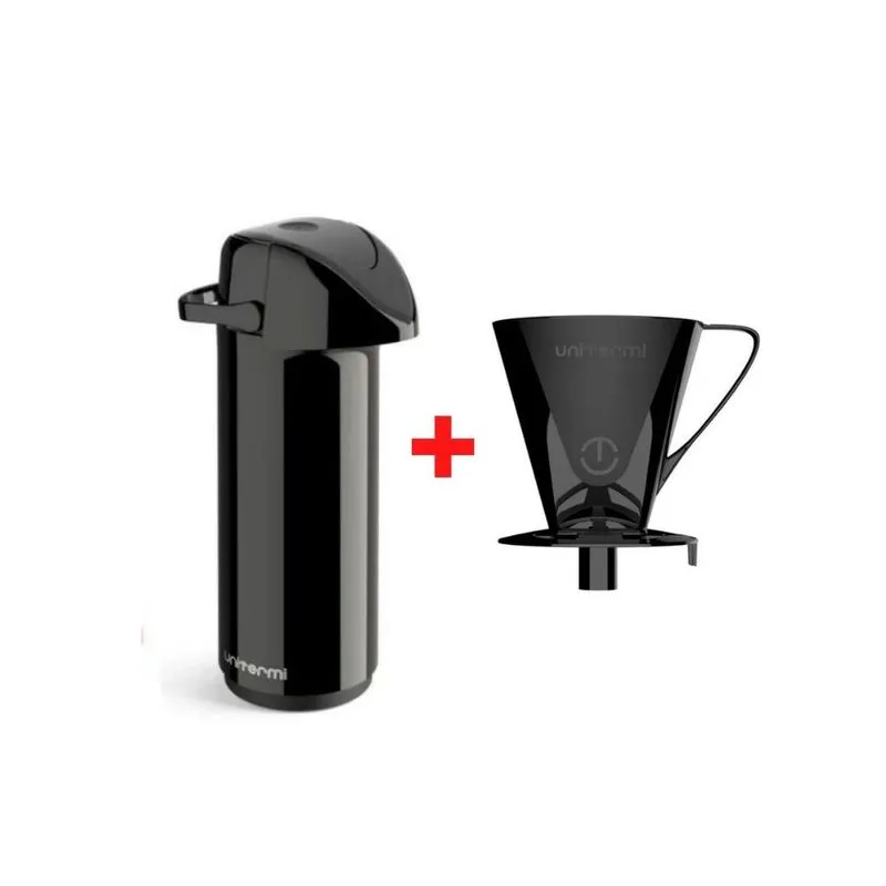 Garrafa termica verona pressao 1,0L preta E suporte filtro