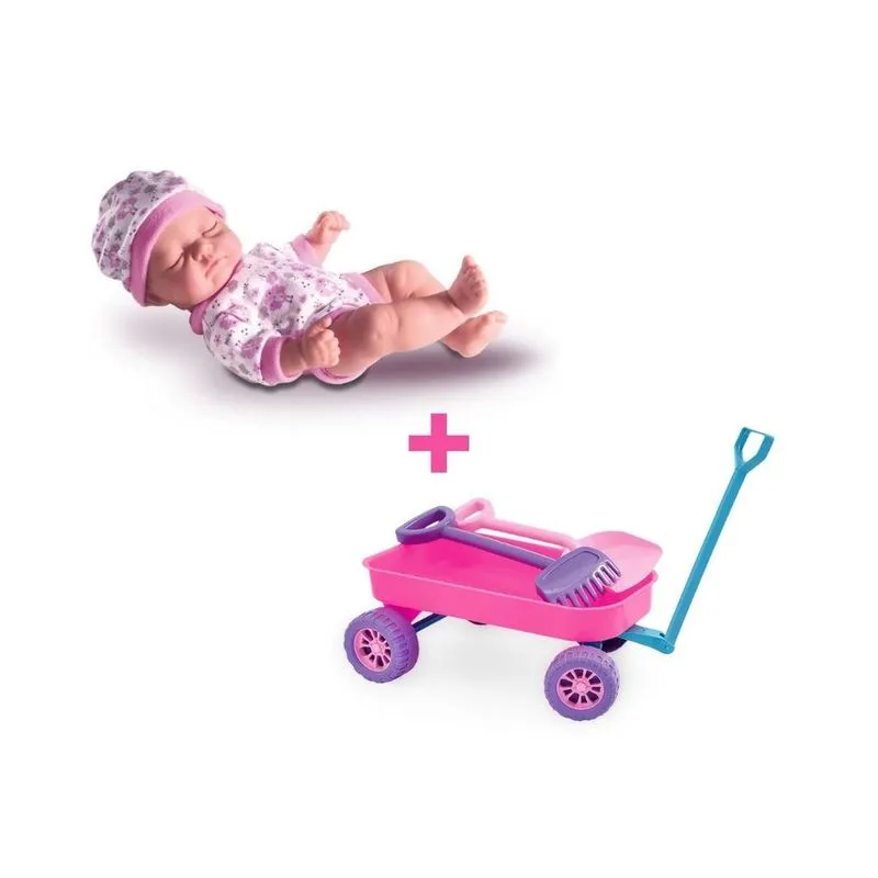 Kit boneca petit reborn dormindo E carrinho de praia baby